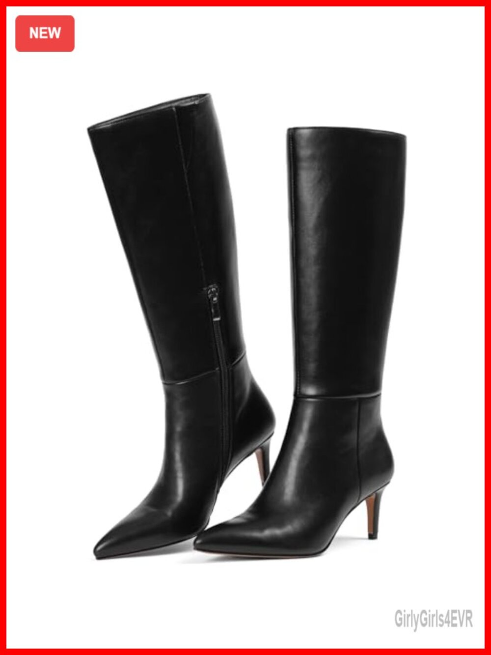 Knee High Boots Pointed Toe Stiletto Heel Faux Leather Side Zip Women